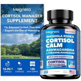 Cortisol Balance & Sleep Support for Women & Men – Natural Calm Formula with Magnesium, Ashwagandha & L-Theanine – Supports Restful Sleep, Relaxation, Focus & Healthy Cortisol Levels – 120 Capsules