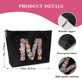 Initial Letter M Gifts for Women Mom Friend Besties Sister, Black Monogrammed Makeup Bag, Cosmetic Travel Bag with Zipper for Mother's Day Wedding Graduation, Bride Bridesmaid Pouch Toiletry Bag - 13
