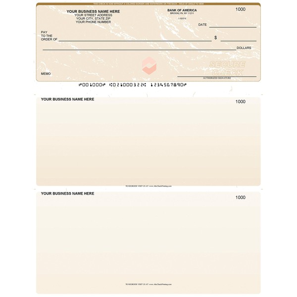 ABC Printed Business Checks Compatible w/QuickBooks on Top, Gold Marble (1000 Sheets)