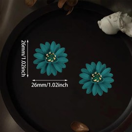 Chic Cute Boho Matte Flower Statement Stud Earrings with Gold Flower Bud for Women Sister Mom Lover and Friends (Green Daisy 20)