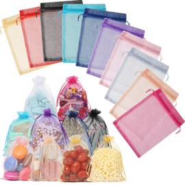 Hopttreely 100PCS Sheer Organza Bags, 5X7 inches Mixed Color Mesh Bags Drawstring Small Pouch Gift Bags for Christmas, Jewelry, Wedding Party, Baby Shower Favor Bags