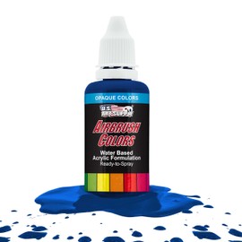 U.S. Art Supply Ready to Spray Opaque Phtalo Blue Acrylic Airbrush Paint - 1oz Bottle, Professional Grade Non-Toxic Water-Based Colors for Vibrant & Permanent Results