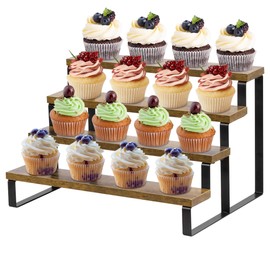 YestBuy Rustic Wood Cupcake Stand, 4 tier Wooden Cupcake Display Riser, Stepped Display Stand for Cupcakes, Perfume, Cologne, Spiece and Other Small Items
