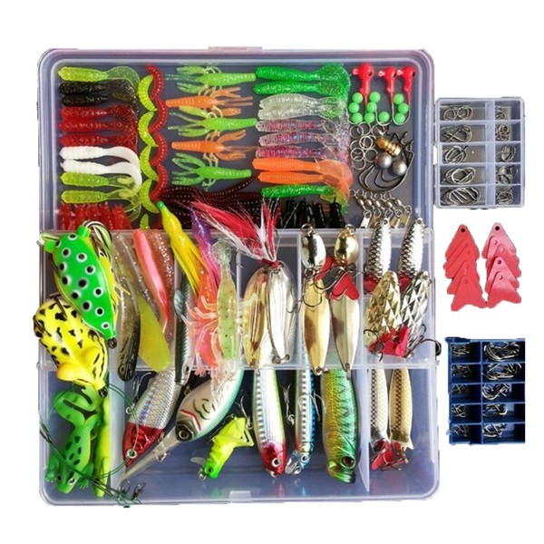 275pcs Fishing Lure Set Including Frog Lures Soft Fishing Lure Hard Metal Lure VIB Rattle Crank Popper Minnow Pencil Metal Jig Hook for Trout Bass Salmon with Free Tackle Box