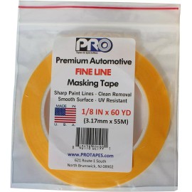 PRO Tapes Premium Automotive FINE LINE Masking Tape 1/8 IN x 60 YDS on 3" Core