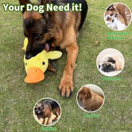 OOXYG Dog Toy Plush Squeaky Duck, 2025 Sturdy Calm Ducks for Dogs with Separation Anxiety, Duck Pillow for Sleeping, Interactive Chewing Toy Teeth Clean with Quacking Sound Anxiety Relief-(Yellow)