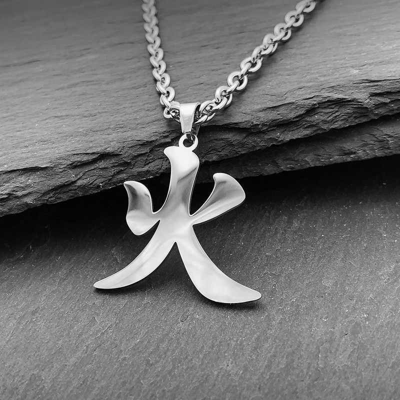 Wchama Fire Kanji Elements Necklaces for Japanese Stainless Steel Pendant
