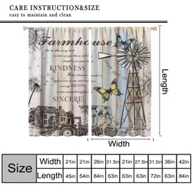 GOTOGE Vintage Farm Curtains,Rustic Country Wooden Windmill Straw Cow Rooster Butterfly Farm Animals Truck Window Treatment Drapes for Dining Room Home Decoration 42x45 Inch