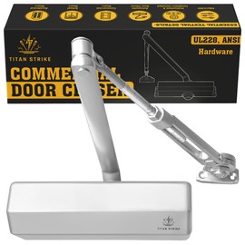 TITAN STRIKE Heavy Duty Automatic Door Closer with Hold Open, Commercial Indoor/Outdoor Adjustable Door Closure, ANSI Grade 1, UL Certified, ADA Compliant, (44-330lb, 30-60in) – Silver