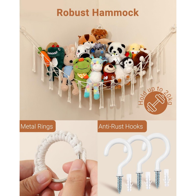 iKeelo Teddy Hammocks, Corner Toy Storage Net for Stuffed Animals,