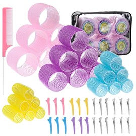 4 Sizes Self-Grip Hair Rollers Set for Long, Short Hair and Bangs  with Clips - Colour: Multi-colored