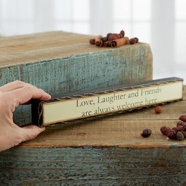 Primitive "Love, laughter, and friends are always welcome here" Chunky Wooden Block Sign - Rustic Charm for Farmhouse Decor, Country Displays and Gifts (11-3/4" long)