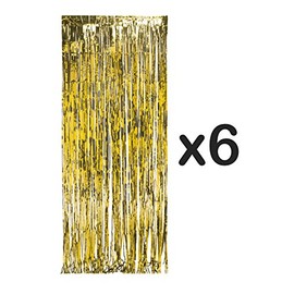 ROCKYMART (LOT of 6) Gold 3' x 8' Foil Fringe Metallic Curtain Party Graduation Prom Celebration RM2376 -Color Gold