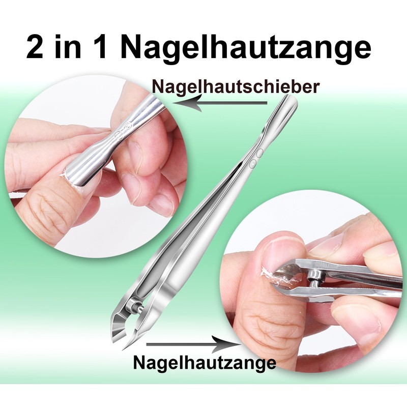 Professional Stainless Steel 2-in-1 Cuticle Pusher and Cuticle Nipper Cutter