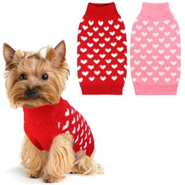 GOYOSWA 2 Pack Valentine’s Day Dog Sweater, Dog Valentines Outfit Clothes Knitted Dog Heart Sweaters for Small Medium Large Dogs Pets (Red Heart & Pink Heart, Small)