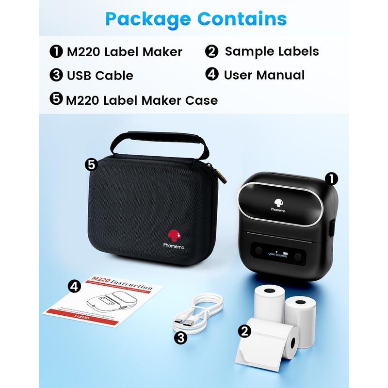 Phomemo Label Maker, M220 Thermal Label Printer, 80mm Portable Bluetooth