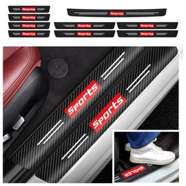 9PCS Door Sill Protector,Sports Carbon Fiber Car Door Sills Scratch Protection for Trunk+Front Rear Door Sills,Anti-Scratch Automotive Door Entry Guard Car Decorations (Red/Sport)
