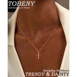 TOBENY Gold Necklace for Women Trendy 14K Gold Plated Dainty Bow Heart Cross Pendant Necklaces Cute Simple Pearl Diamond Paperclip Butterfly Italian Horn Choker Necklaces for Women Gift Jewelry