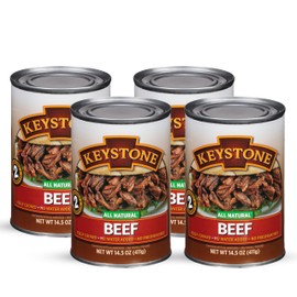 Keystone Meats All Natural Heat and Serve Canned Beef 14.5 oz – Fully Cooked Canned Meat – Ready to Eat – 5-Year Shelf Life – Pantry Staple for Everyday Meals, Emergency Survival Food – Made in USA – Pack of 4