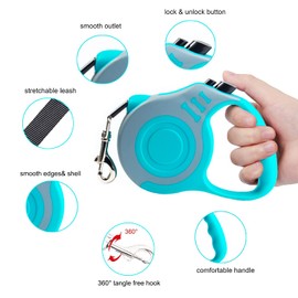 Retractable Dog Leash Lightweight 10/16FT Leash with Non-Slip Handle, for Small Medium Dogs (Gray Blue, 16FT)