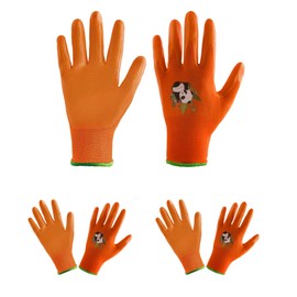 HANDLANDY Kids Gardening Gloves for Kids Age 2-13, 3 Pairs Rubber Coated Gardening Gloves for Kids Little Girls Boys Teens (Orange, Size 3)