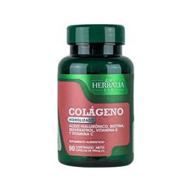 Herbalia Lab | Colágeno Hidrolizado y Ácido Hialurónico con, Biotina, Resveratrol, Vitamina E y Vitamina C - 90 Cápsulas