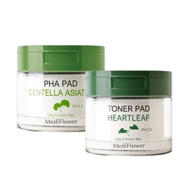 Mediflower Centella Asiatica Paha Pad + Houttuynia cordata Toner Pad 180ml, 60 sheets, 2 types set / 메디플라워 센텔라아시아티카 파하 패드+어성초 토너 패드 180ml 60매 2종 세트