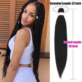 Braiding Hair Pre Stretched, 26 Inch 8 Pack Black Prestretched Braiding Hair For Women Braid Hair, Long Professional Synthetic Hair For Knotless Boho Crochet Braids,Yaki Straight Texture(26in,1b,8pc）