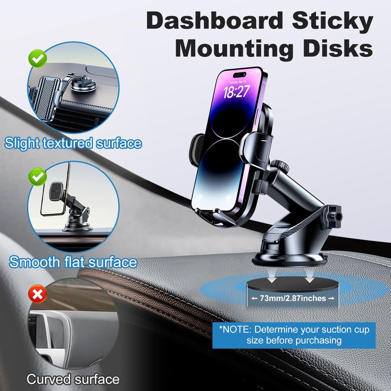 Dashboard Pad Mounting Disk for Suction Cup Phone Mount, Adhesive