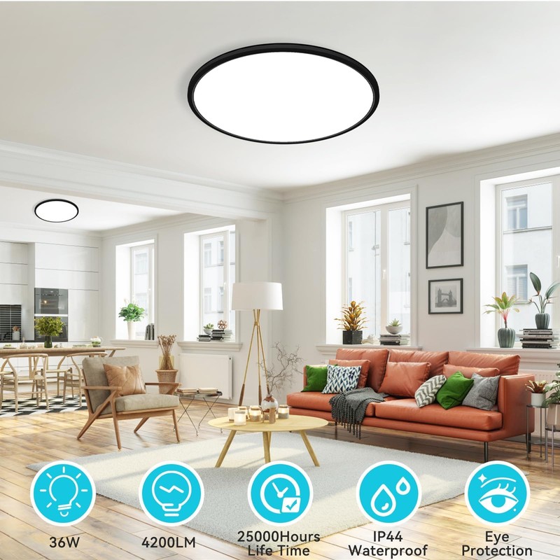 libtit 16.5 Inch Large Black Flush Mount Ceiling Light, 4200LM