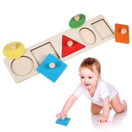 Wooden Shape Peg Shape Puzzle Baby Wooden Jigsaw Toddler Puzzles Preschool Toys Geometric Shape Puzzle Toddler Puzzles 1-3 Years Montessori Toy (B)