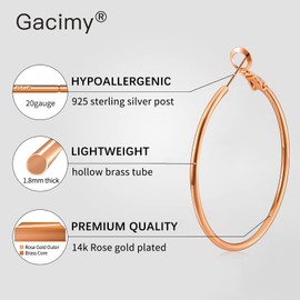 Gacimy Gold Hoop Earrings for Women 14K Gold Plated, 925 Sterling Silver Post hoops for Women, Brass, No Gemstone