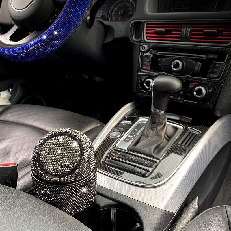 idain Bling Rhinestone Auto Garbage Can Car Trash Can with