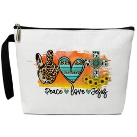 BSNZZIO Peace Love Cosmetic Bag for Women Accessories Organizer, Christian Jesus Gifts, Travel Essentials Purse Toiletry Pouch Makeup Bag with Zipper(Peace Love Jesus)