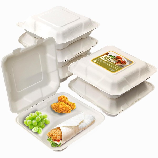 AHKUNMT 8X8 30 Pack Clamshell Take Out Food Containers, 3
