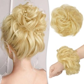 RUWISS Messy Bun Hair Piece 100% Human Hair Messy Rose Bun Hair Buns Real Hair Scrunchies Updo Hair Pieces Bun Extension Ponytail Hair Piece for Women (1 Count (Pack of 1), Bleach Blonde 2)