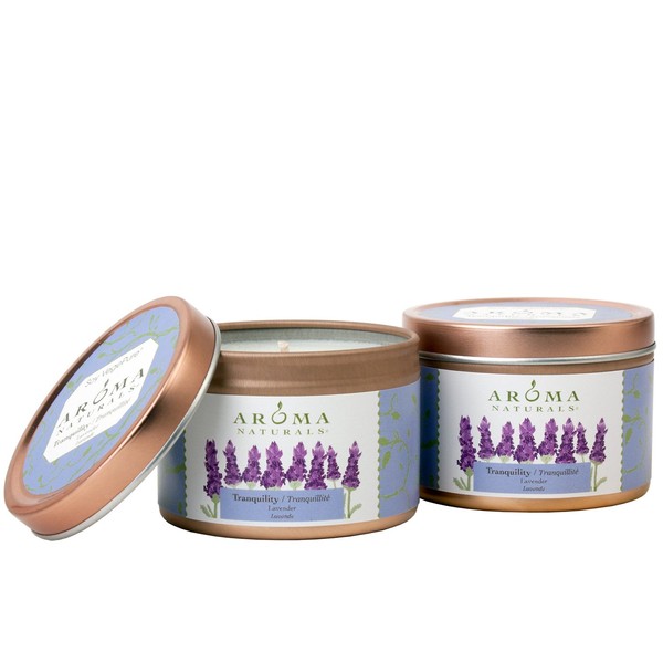 Aroma Naturals Tin Candle Lavender Essential Oil Natural Soy Scented, Tranquility, 2 Count
