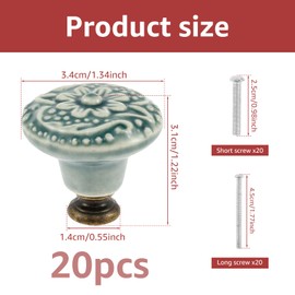 shaojian 20Pcs Ceramic Door Knobs Set Vintage Drawer Knobs Decorative Kitchen Cabinet Handles with Screws Round Antique Wardrobe Pulls Cupboard Handles for Closet, Cupboard, Furniture (Green)
