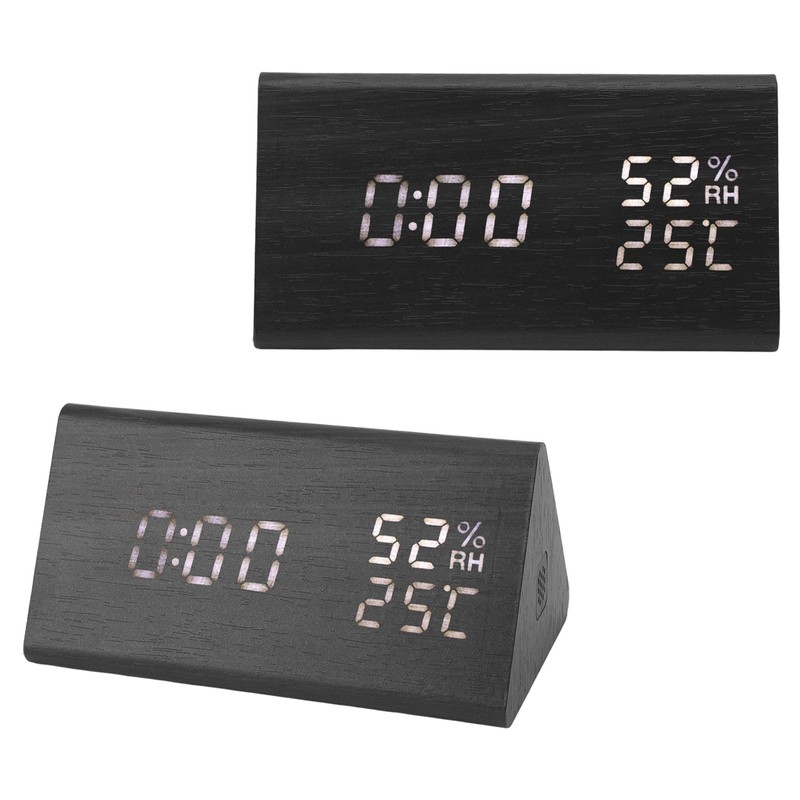 Wooden Digital Alarm Clocks LED Display Temperature Humidity Alarm Clocks
