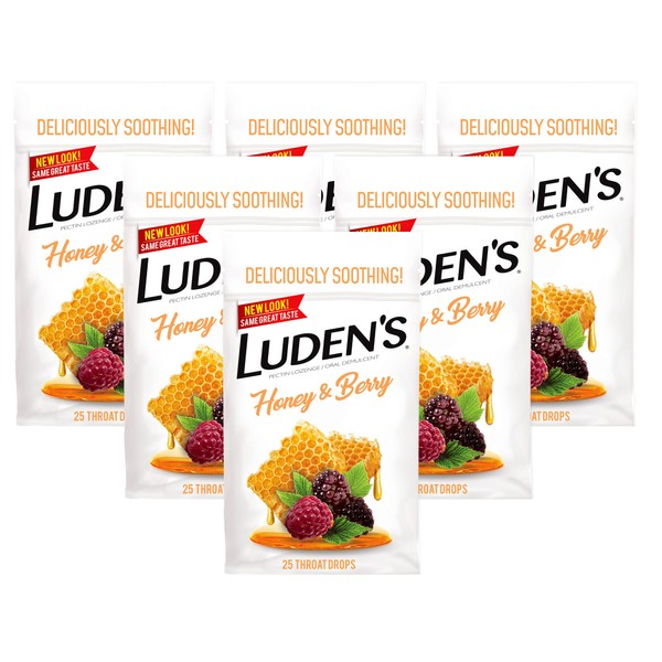 Ludens Deliciously Soothing Throat Drops | Honey & Berry Flavor | 25 Count Each | Pack of 6