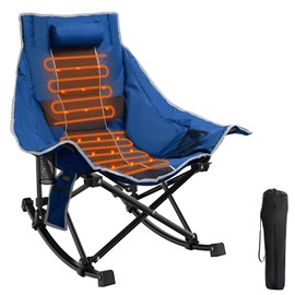 ZENPETIO Heated Camping Chair, Oversized Outdoor Rocking Chair with 3 Heat Levels, Portable Folding Heated Chair for Camp, Lawn, Sports, Winter Use (Battery NOT Included)