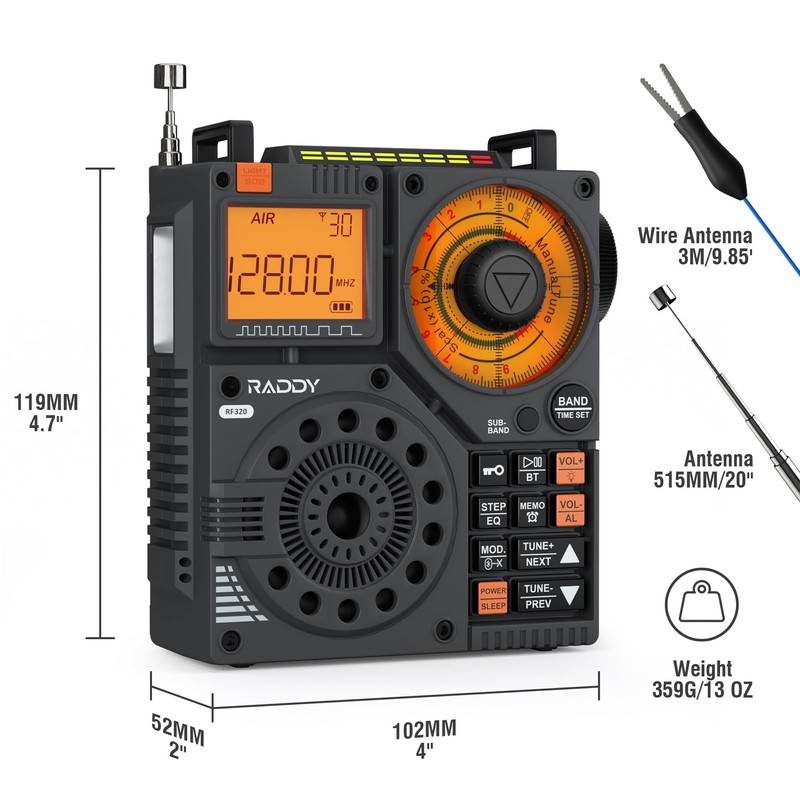 Raddy RF320 APP Control Shortwave Radio, AIR/FM/AM/VHF/SW/WB Receiver, Portable Radio