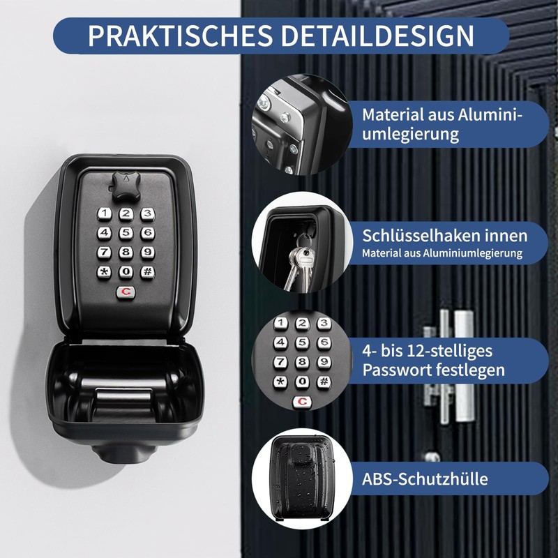 Tuocal Key Safe with Number Code, Wall Mounted Key Box