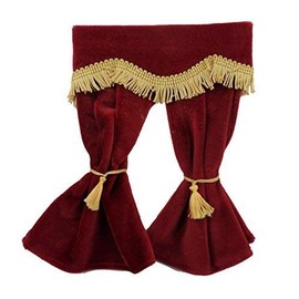 Melody Jane Dollhouse Red Velvet Curtains Gold Fringe Window Accessories