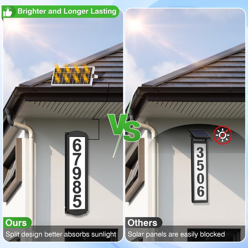 T-SUNUS Solar House Numbers with Separate Panel, IP65 Waterproof Outside