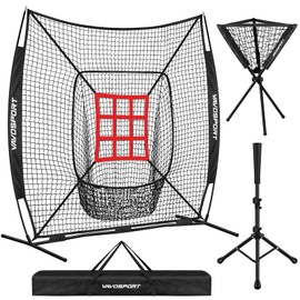 VAVOSPORT 7x7' Baseball Net Set - Portable Softball & Baseball Net for Hitting and Pitching, Batting Tee, Ball Caddy, Strike Zone, Baseball Training Equipment for Youth Practice, Games, Adult Sports