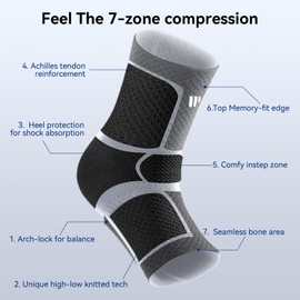 WHCOOL 7-Zones Ankle Compression Sleeve, Ankle Support Brace For Sprain With Adjustable Strap for Plantar Fasciitis Achilles Tendonitis, Jade, M