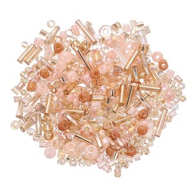 uxcell 1000 Pcs Mixed Glass Seed Beads, 1-4mm Mini Loose Glass Bugle Beads for DIY Earrings, Necklaces, Bracelets, Jewelry Making, Champagne