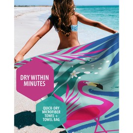 VENTURE 4TH Microfiber Beach Towel: Quick-Dry, Compact, Sand-Free, Absorbent, Sandproof and Lightweight - Perfect for Camping, Beach, and Roadtrips (Turquoise Flamingo Design | 35x78 inches)