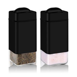 Black Salt and Pepper Shakers by Aelga, Glass Salt Shaker Set with Adjustable Pour Holes, Ideal for Black Pepper, Kosher and Himalayan